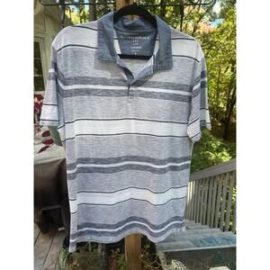 Banana Republic Men’s Denim Collar Shirt Large Blue Cream Stripe Short Sleeve